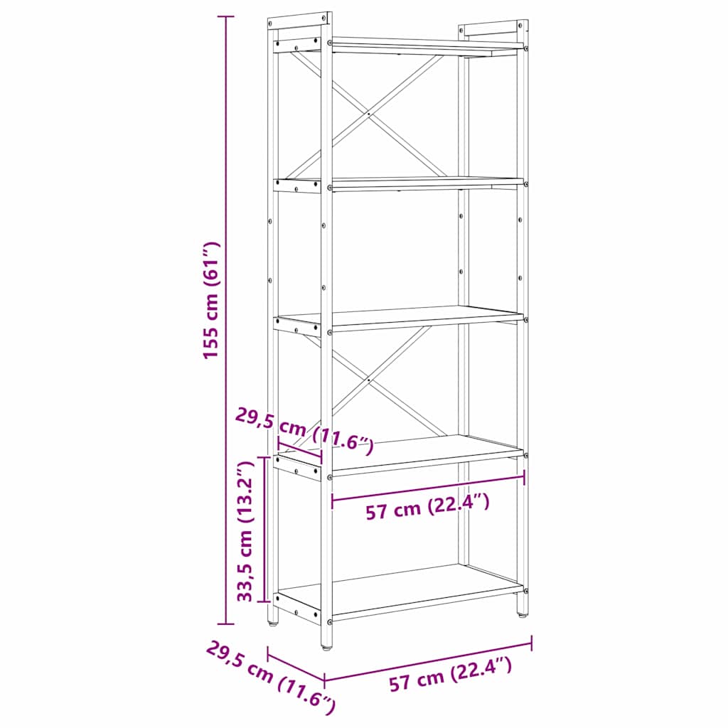 Boekenkast Gerookt eiken 60 x 30 x 153 cm Bewerkt hout