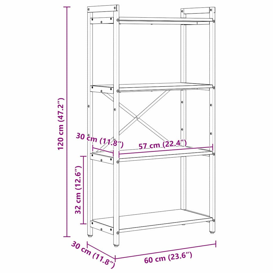 Boekenkast Oud hout 60 x 30 x 118 cm Hout en Staal