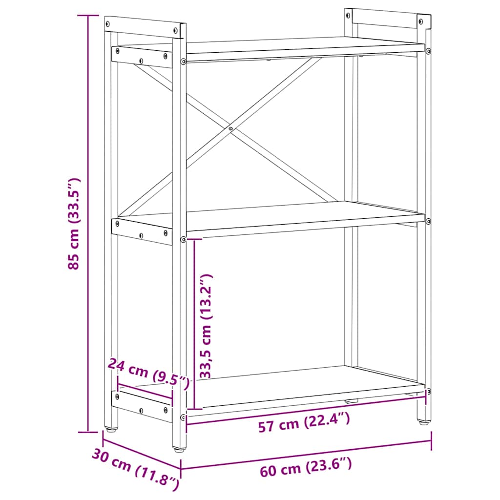 Boekenkast Zwart eiken 60 x 30 x 83 cm Bewerkt hout