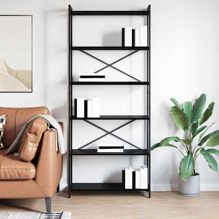 Boekenkast Zwart eiken 80 x 30 x 188 cm Hout en Staal