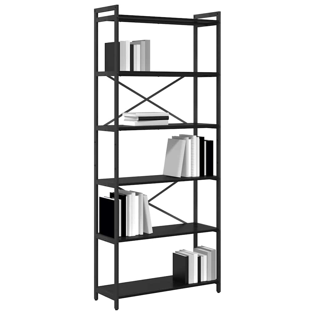 Boekenkast Zwart eiken 80 x 30 x 188 cm Hout en Staal