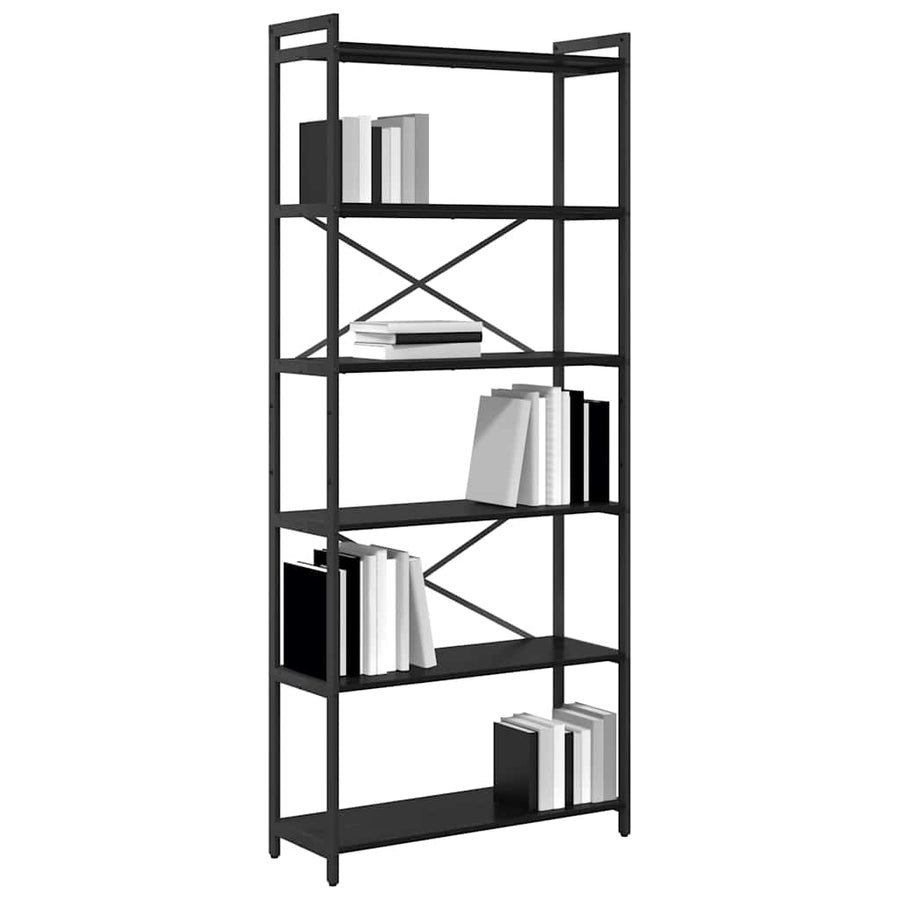 Boekenkast Zwart eiken 80 x 30 x 188 cm Hout en Staal