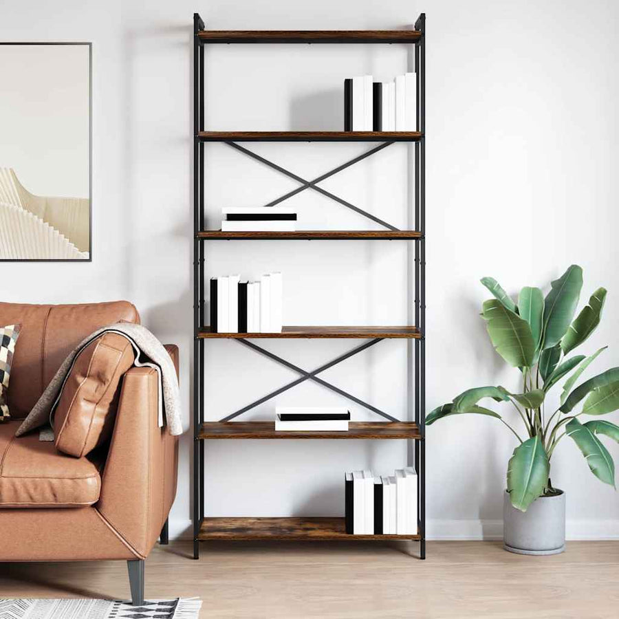 Boekenkast Gerookt eiken 80 x 30 x 188 cm Hout en Staal