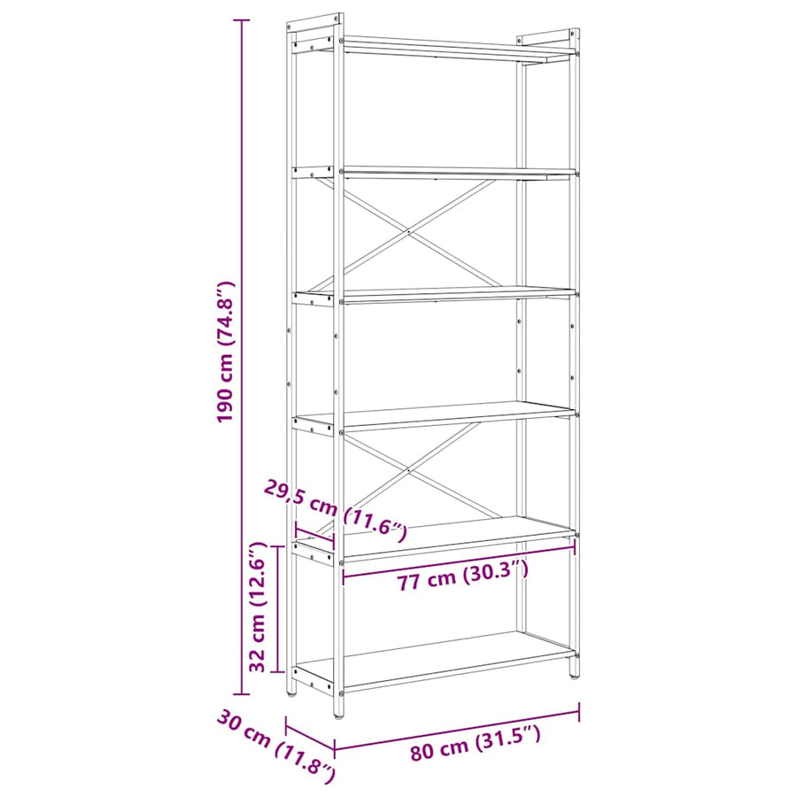 Boekenkast Oud hout 80 x 30 x 188 cm Bewerkt hout