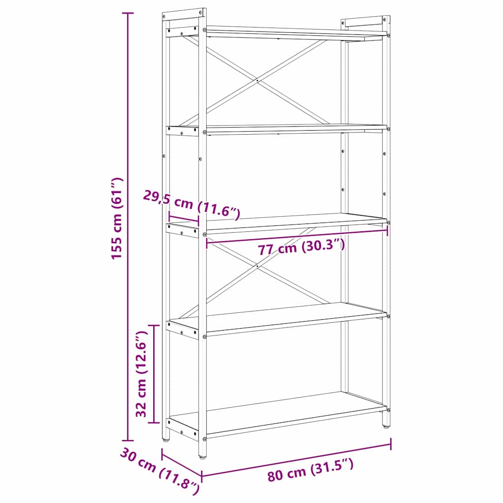 Boekenkast Grijs sonoma 80 x 30 x 153 cm Bewerkt hout