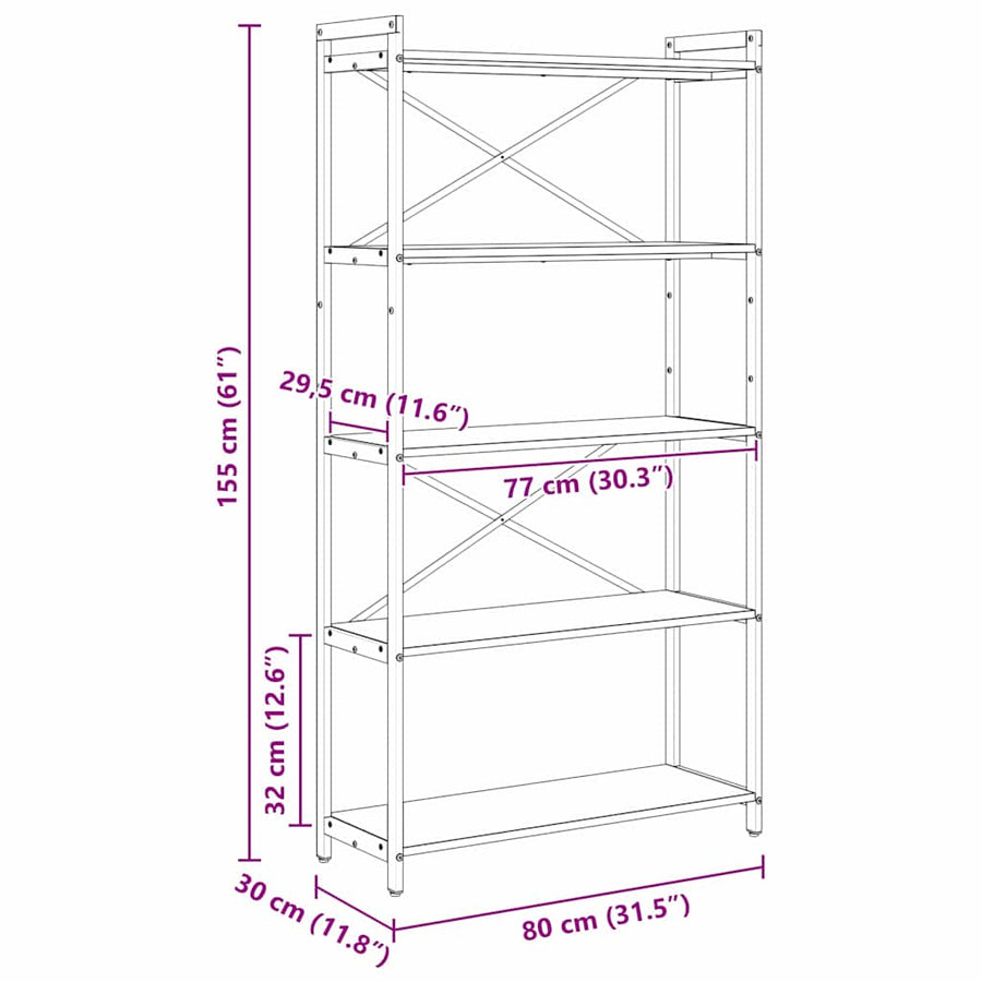 Boekenkast Grijs sonoma 80 x 30 x 153 cm Bewerkt hout