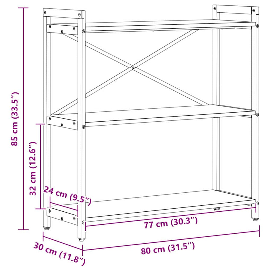 Boekenkast Oud hout 80 x 30 x 83 cm Bewerkt hout