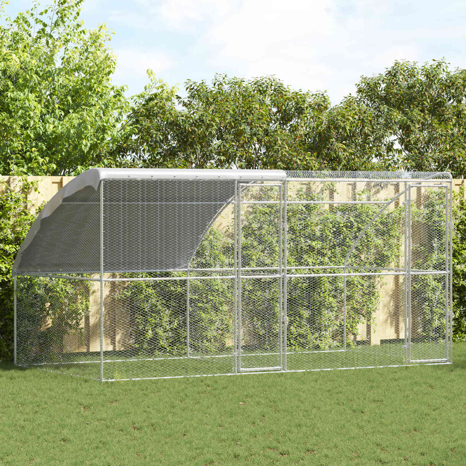 Kippenhok 2 pcs Zilver 400 x 200 x 200 cm Staal en PE