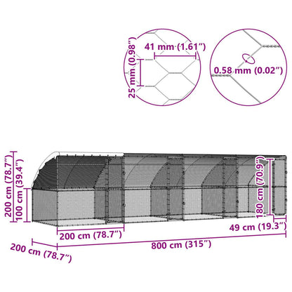Kippenhok 4 pcs Zilver 800 x 200 x 200 cm Staal en PE