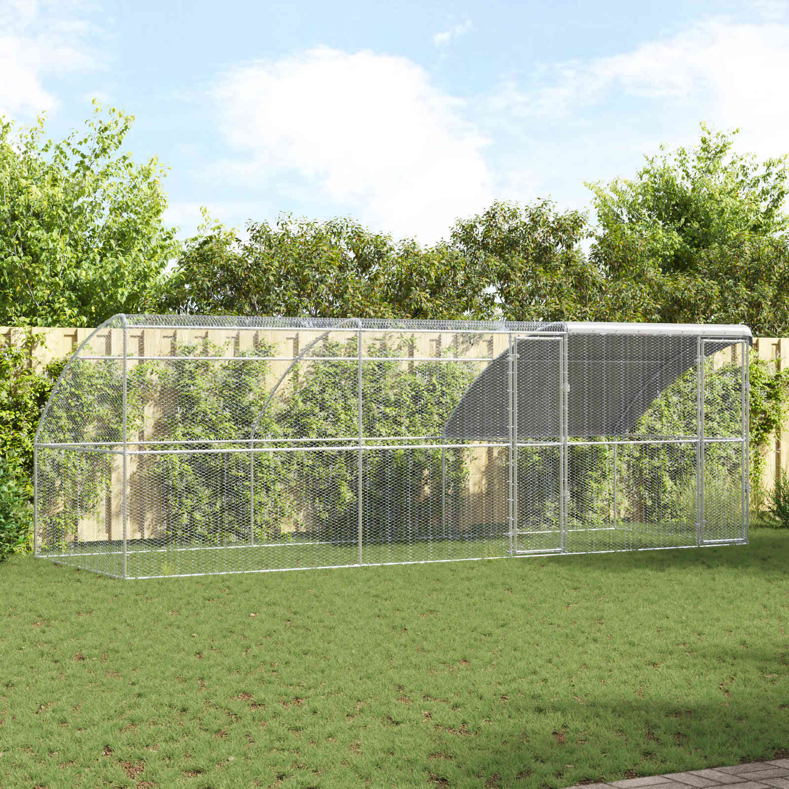 Kippenhok 3 pcs Zilver 600 x 200 x 200 cm Staal en PE