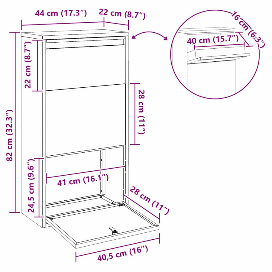 Pakket Inwerp Box Met Opslag Chroom 44 X 22 X 82 Cm Staal Gegalvaniseerd staal