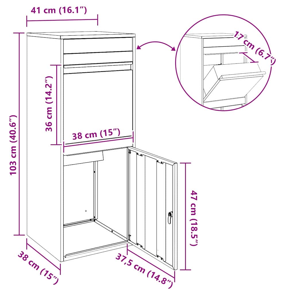 Pakket inwerp box Olijfgroen 41 x 38 x 103 cm Staal