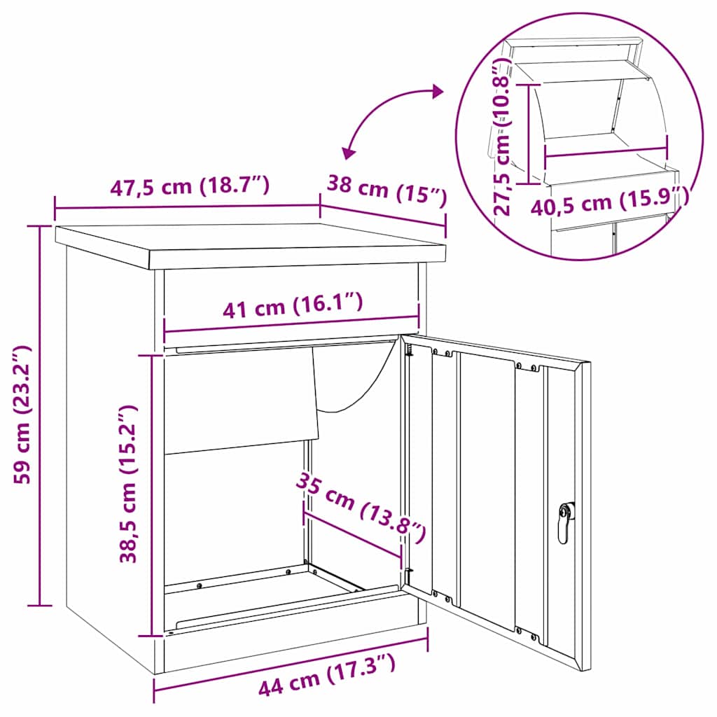 Pakket inwerp box Roestig 44 x 35 x 59 cm Cortenstaal