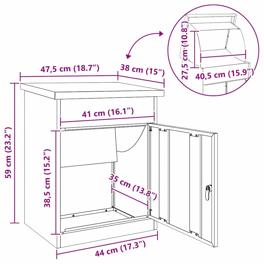 Pakket inwerp box Roestig 44 x 35 x 59 cm Cortenstaal