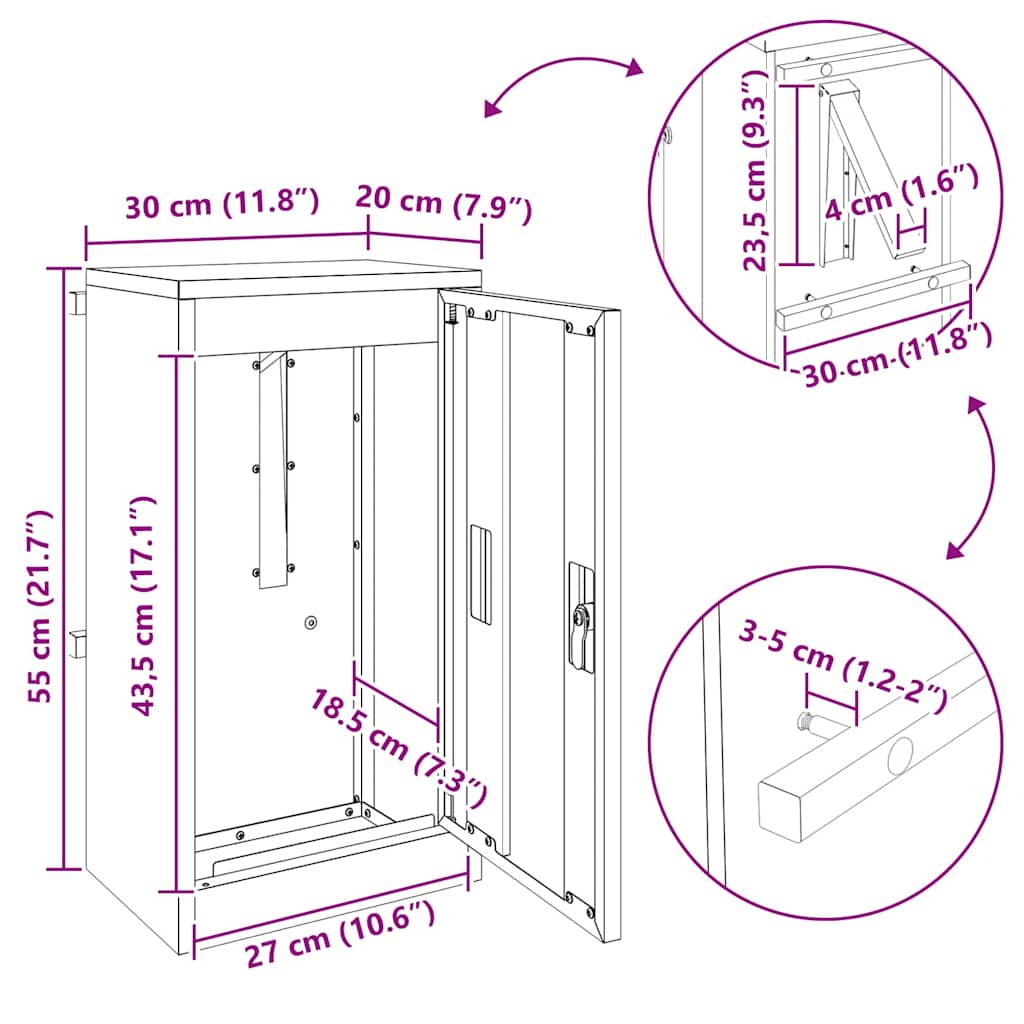 Brievenbus Zwart 30 x 23 x 55 cm Gegalvaniseerd staal