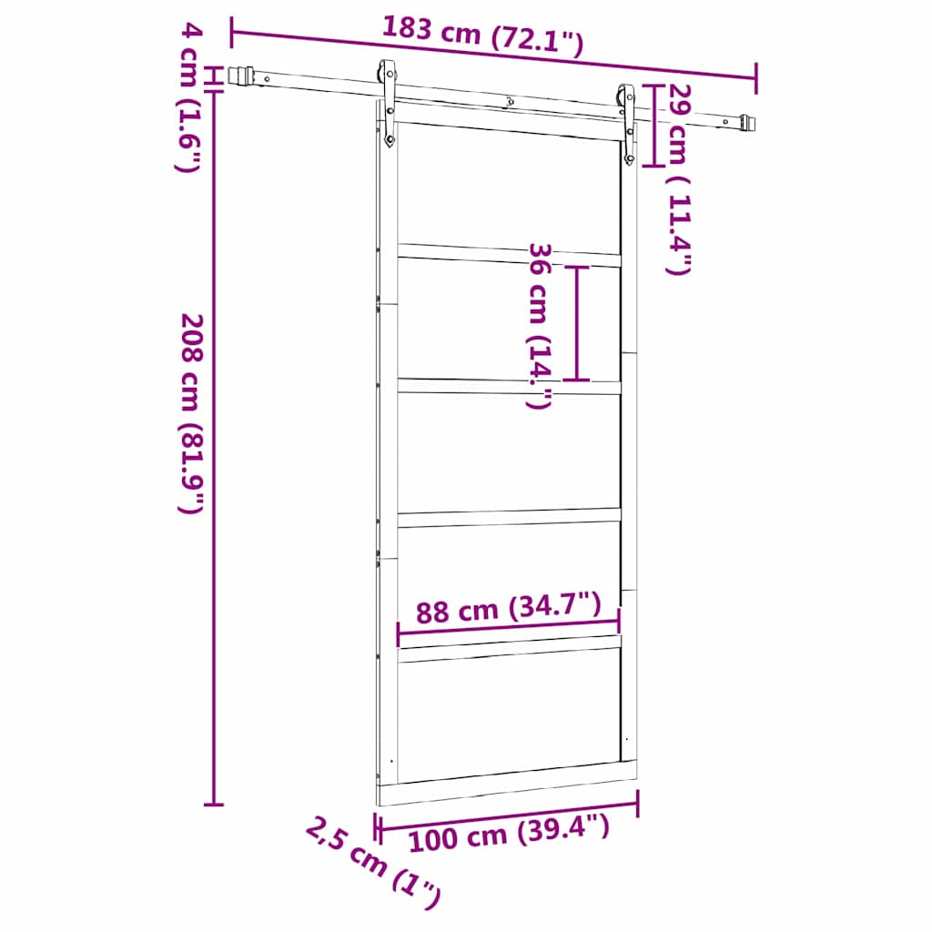 Schuifdeur Bruin 100 x 208 cm Massief grenenhout