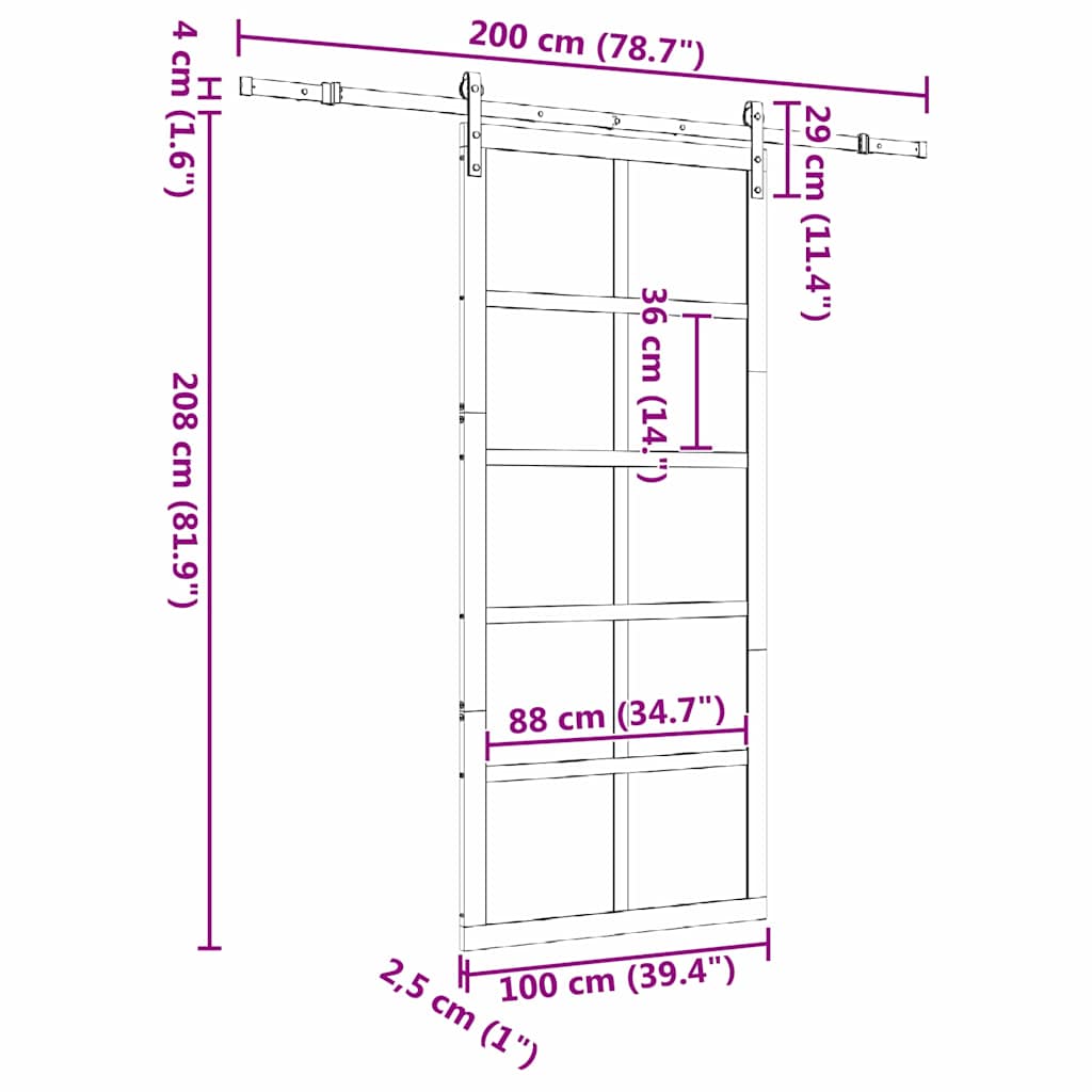 Schuifdeur Bruin 100 x 208 cm Massief grenenhout