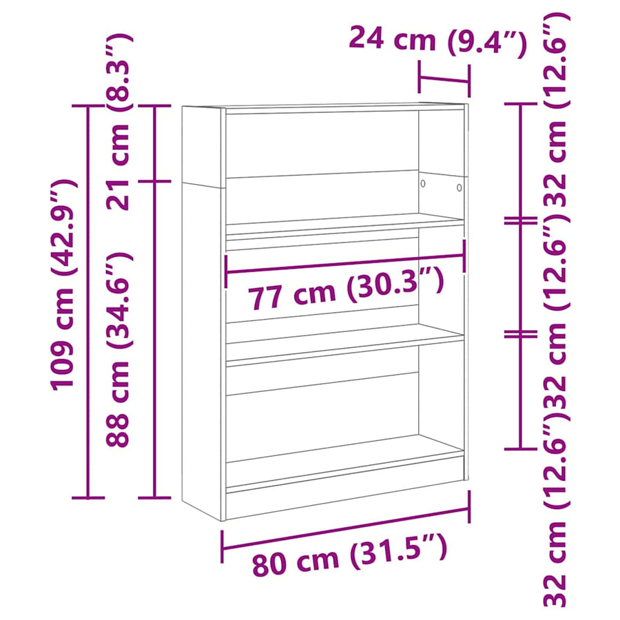Boekenkast Zwart eiken 80 x 24 x 109 cm Spaanplaat