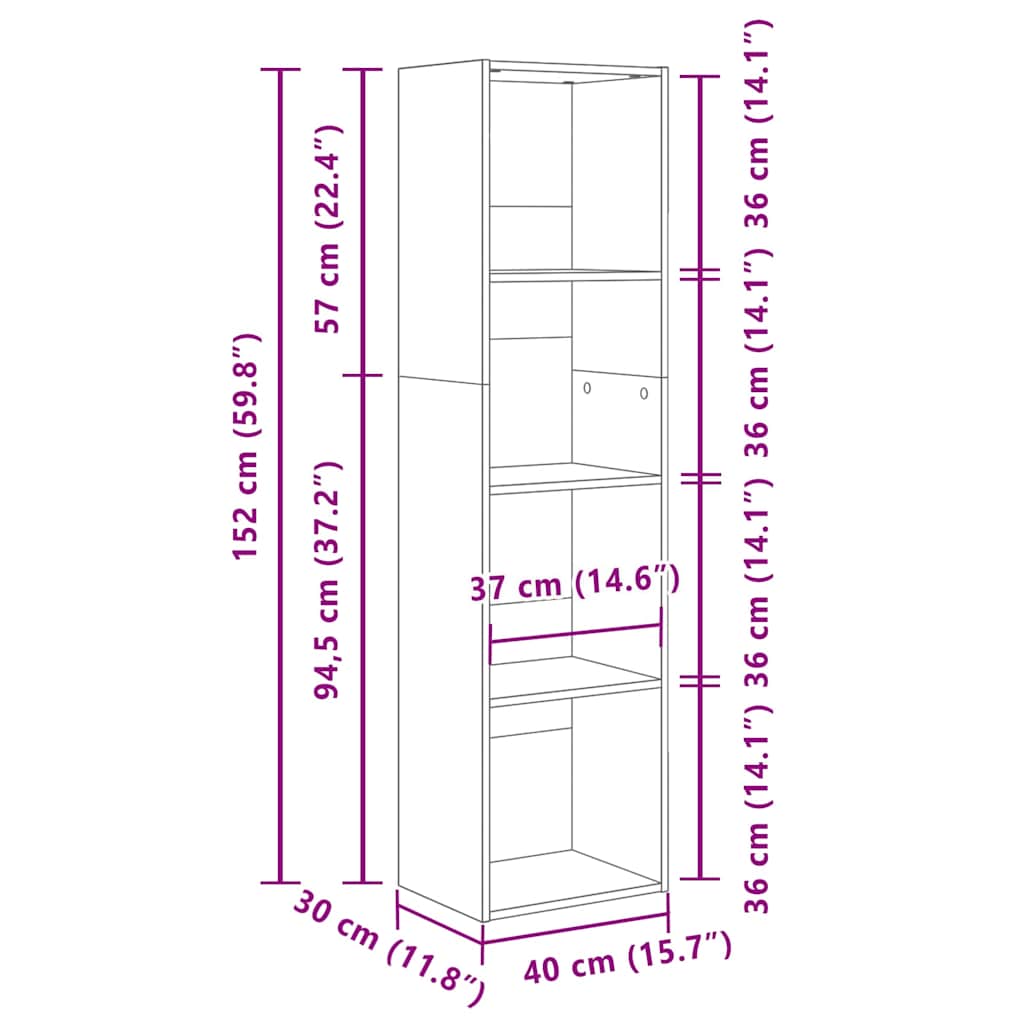 Boekenkast Zwart eiken 40 x 30 x 152 cm Bewerkt hout