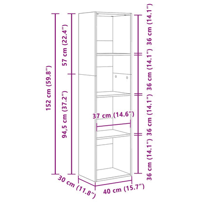 Boekenkast Zwart eiken 40 x 30 x 152 cm Bewerkt hout