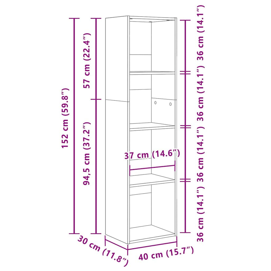 Boekenkast Zwart eiken 40 x 30 x 152 cm Bewerkt hout