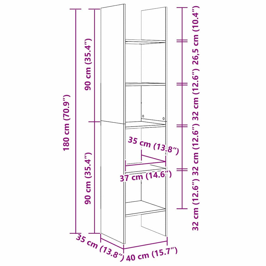 Boekenkast Oud hout 40 x 35 x 180 cm Bewerkt hout