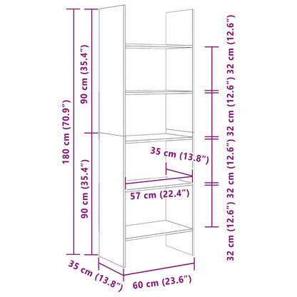 Boekenkast Zwart eiken 60 x 35 x 180 cm Bewerkt hout
