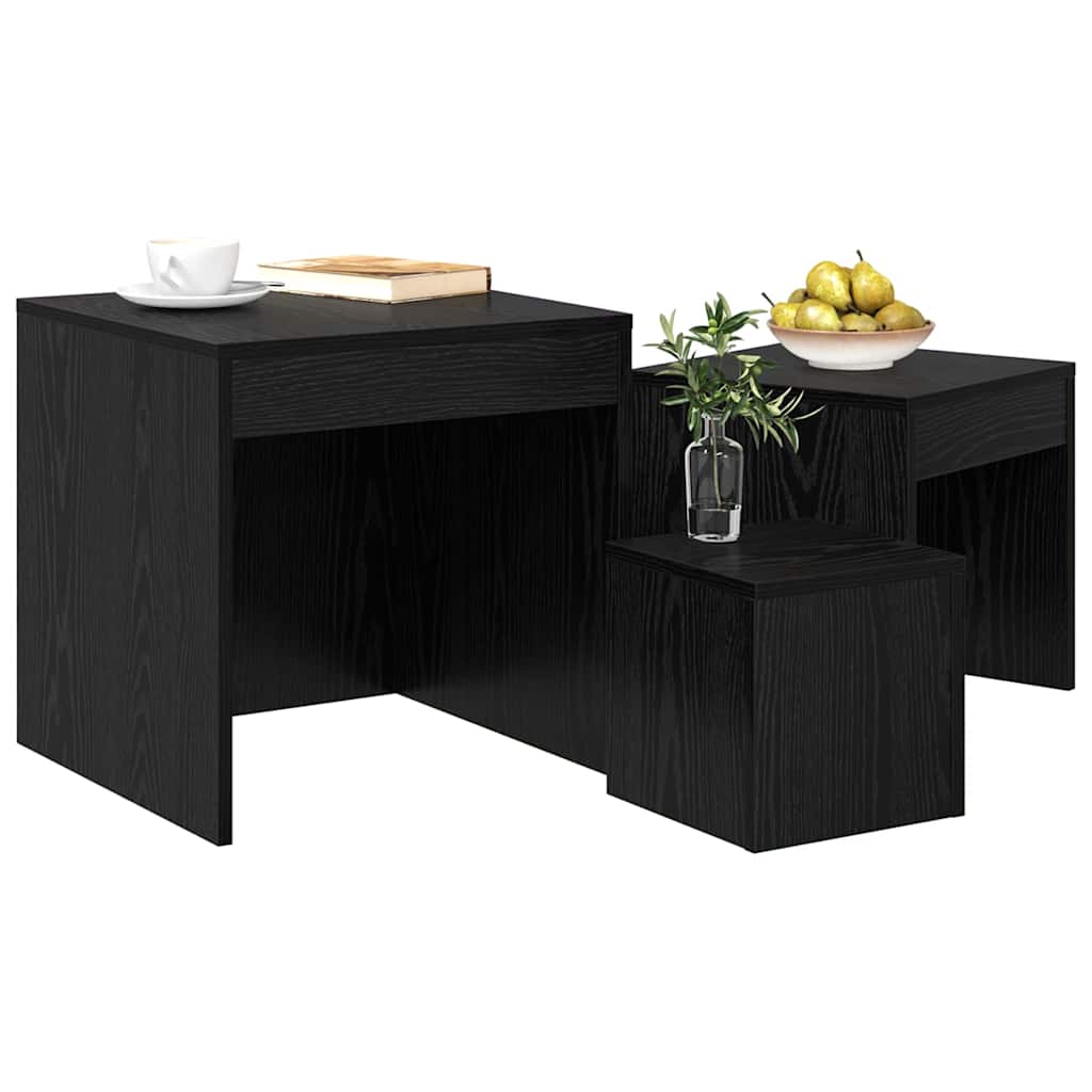 Salontafels 3 pcs Zwart eiken 45 x 45 x 45 cm Bewerkt hout