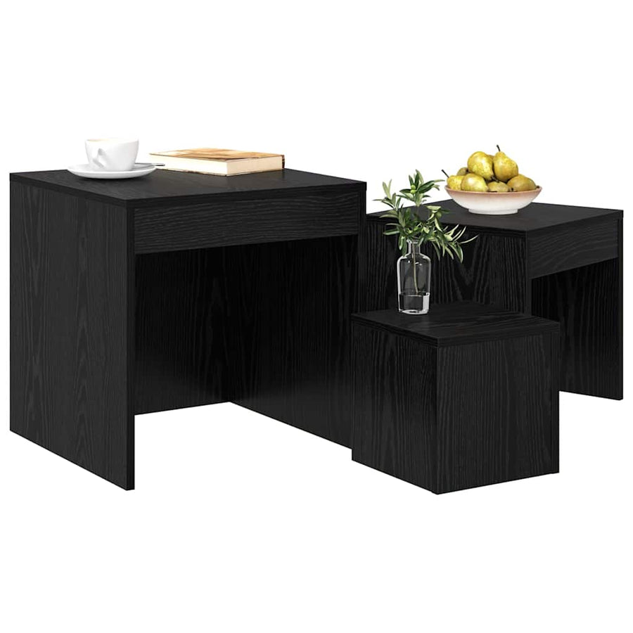 Salontafels 3 pcs Zwart eiken 45 x 45 x 45 cm Bewerkt hout