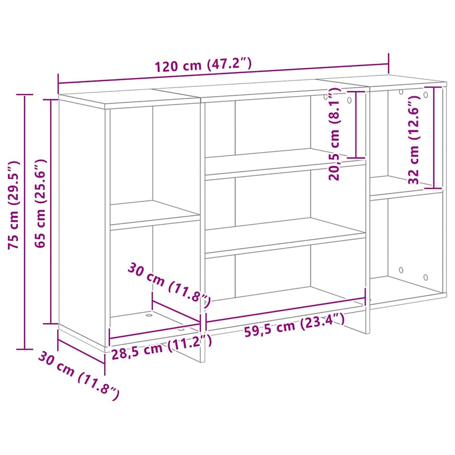 Dressoir artisanaal eikenkleurig 120 x 30 x 75 cm Bewerkt hout