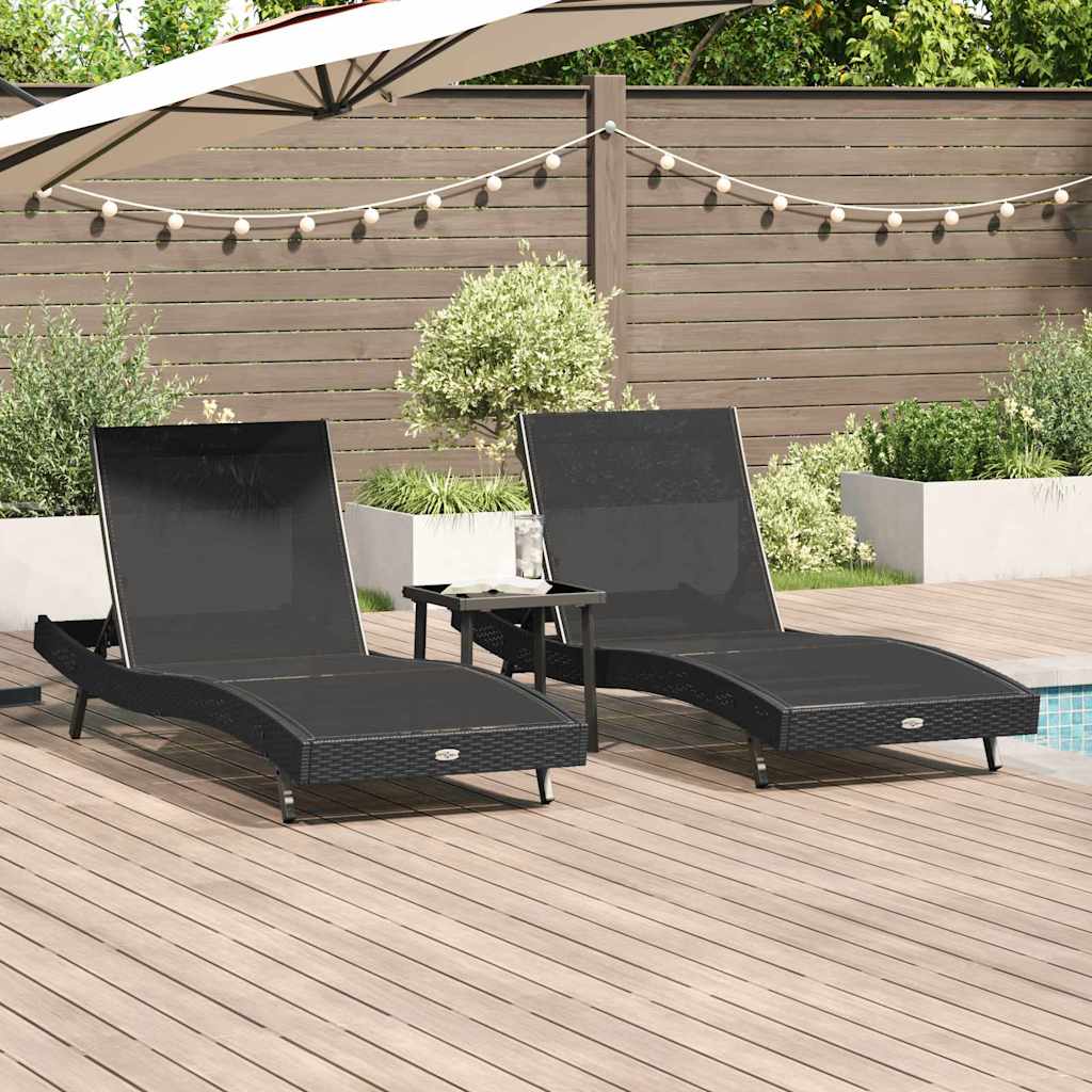 Ligstoelen 3 pcs Zwart 40 x 40 x 40.5 cm Poly riet