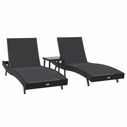 Ligstoelen 3 pcs Zwart 40 x 40 x 40.5 cm Poly riet