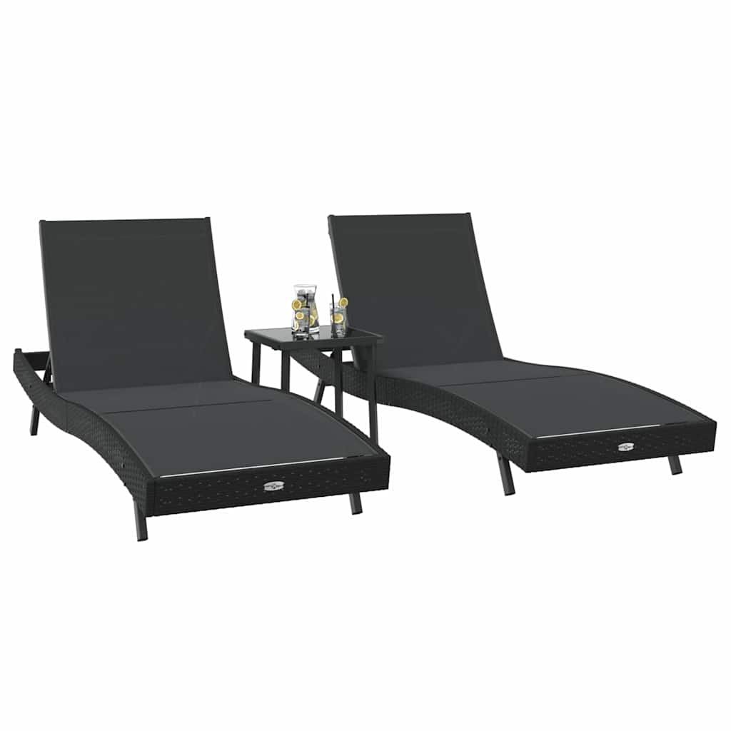 Ligstoelen 3 pcs Zwart 40 x 40 x 40.5 cm Poly riet