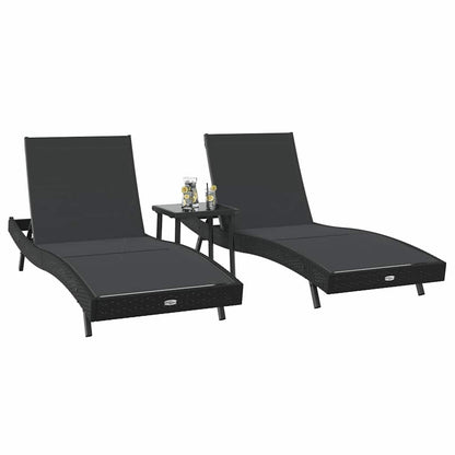 Ligstoelen 3 pcs Zwart 40 x 40 x 40.5 cm Poly riet