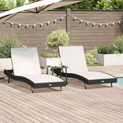 Ligstoelen set van 3 poly rattan zwart wit 40x40x40.5 cm