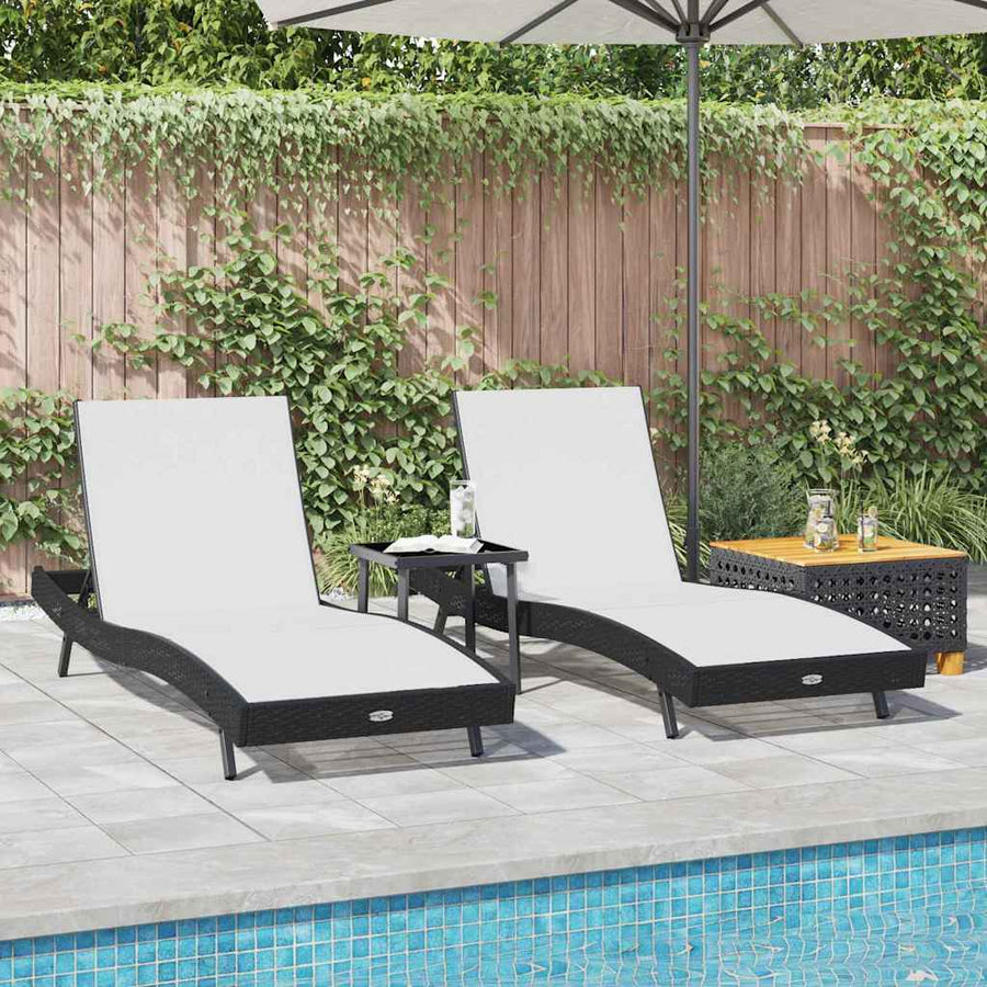 Ligstoelen 3 pcs Zwart en Wit 40 x 40 x 40.5 cm poly rattan