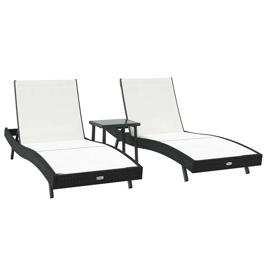 Ligstoelen 3 pcs Zwart en Wit 40 x 40 x 40.5 cm poly rattan