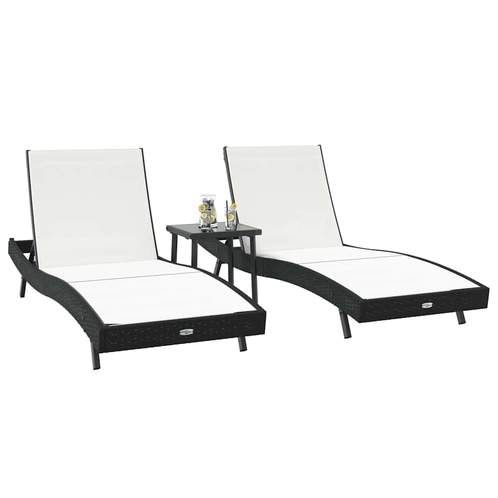Ligstoelen 3 pcs Zwart en Wit 40 x 40 x 40.5 cm poly rattan