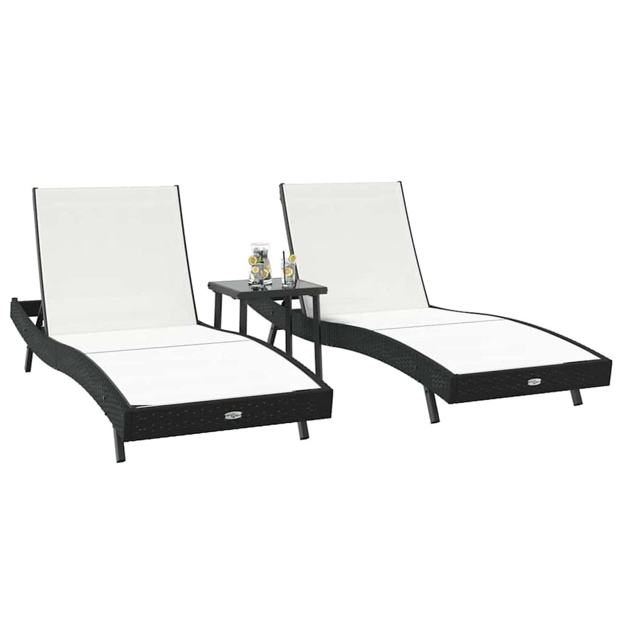 Ligstoelen 3 pcs Zwart en Wit 40 x 40 x 40.5 cm poly rattan