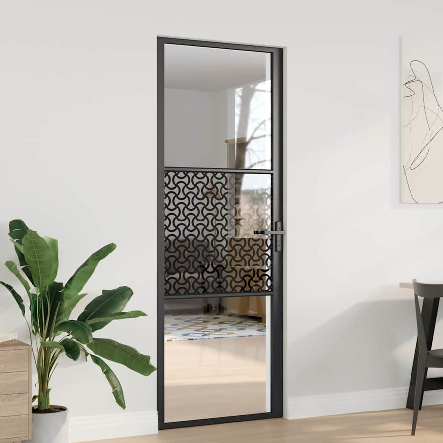 Binnen Deur Zwart 76 x 201.5 cm Verstevigd glas, Aluminium