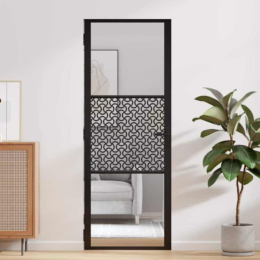 Binnen Deur Zwart 76 x 201.5 cm Verstevigd glas, Aluminium