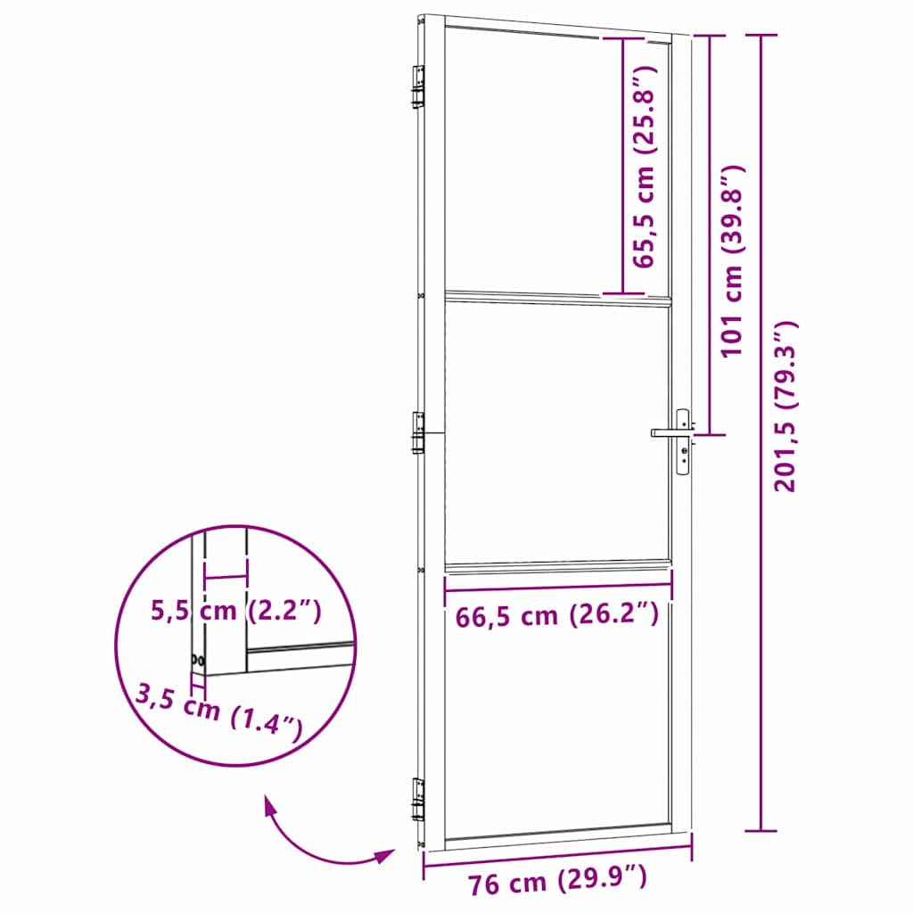 Binnen Deur Zwart 76 x 201.5 cm Verstevigd glas, Aluminium