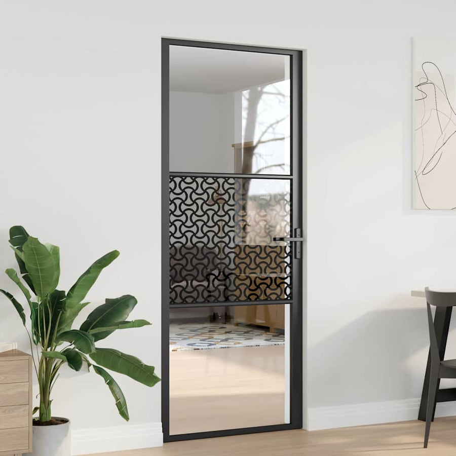 Binnen Deur Zwart 83 x 201.5 cm Verstevigd glas, Aluminium