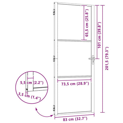 Binnen Deur Zwart 83 x 201.5 cm Verstevigd glas, Aluminium