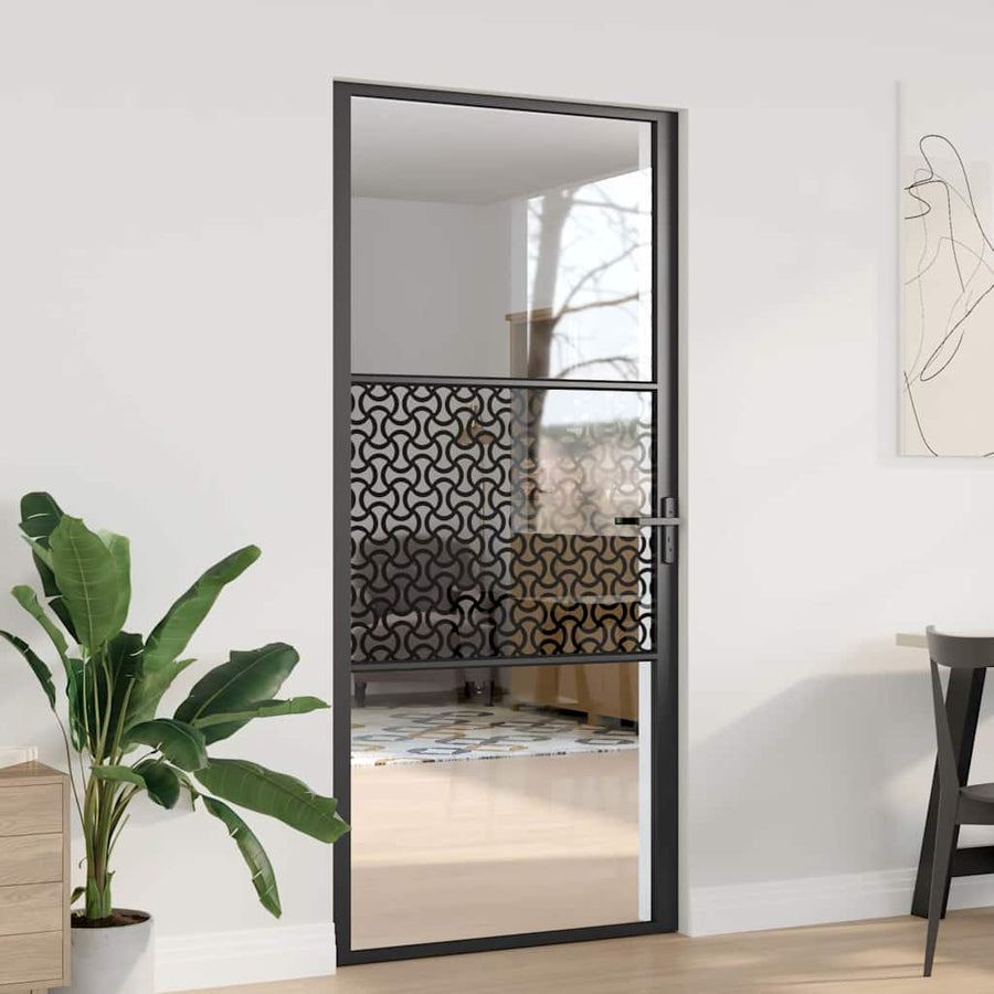 Binnen Deur Zwart 93 x 201.5 cm Verstevigd glas, Aluminium