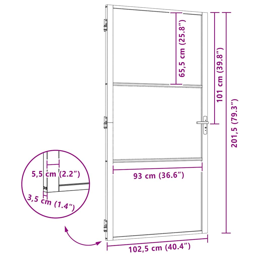 Binnen Deur Zwart 102.5 x 201.5 cm Verstevigd glas, Aluminium