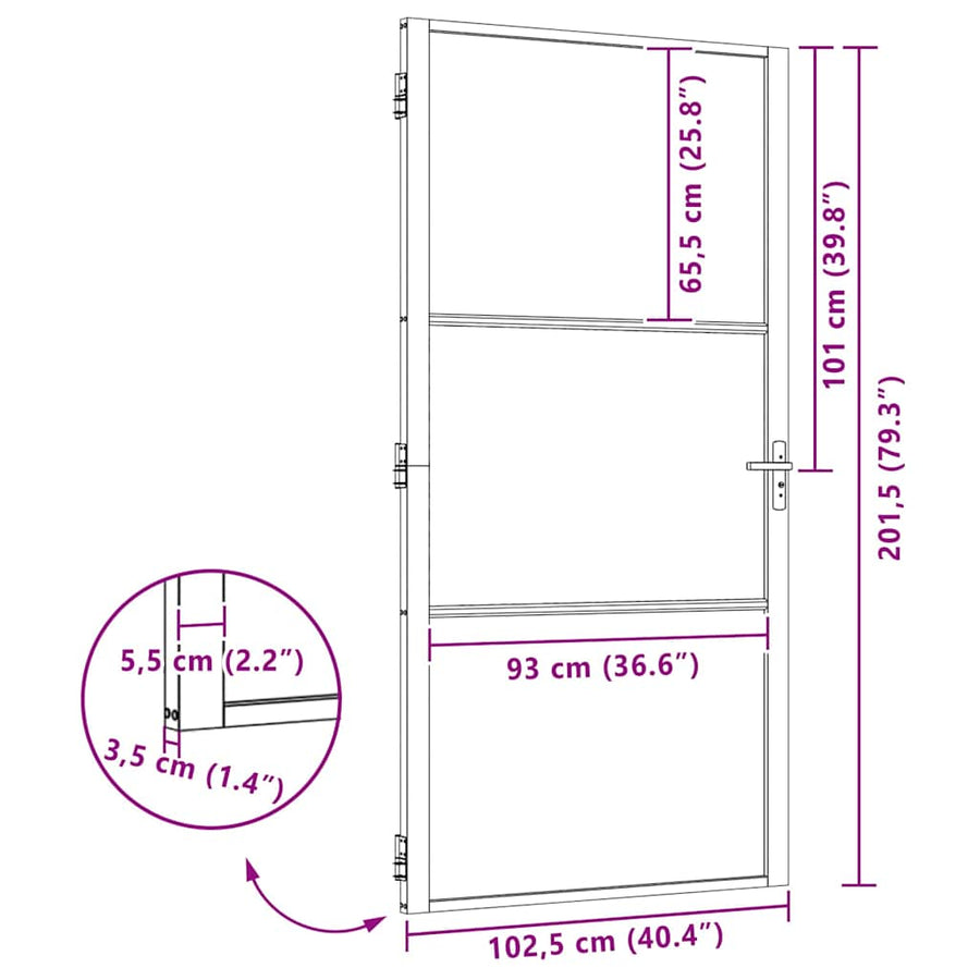 Binnen Deur Zwart 102.5 x 201.5 cm Verstevigd glas, Aluminium