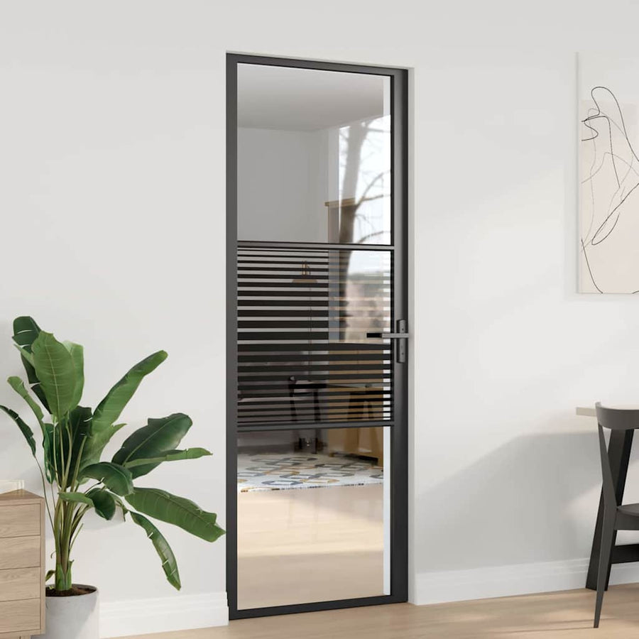 Binnen Deur Zwart 76 x 201.5 cm Verstevigd glas, Aluminium