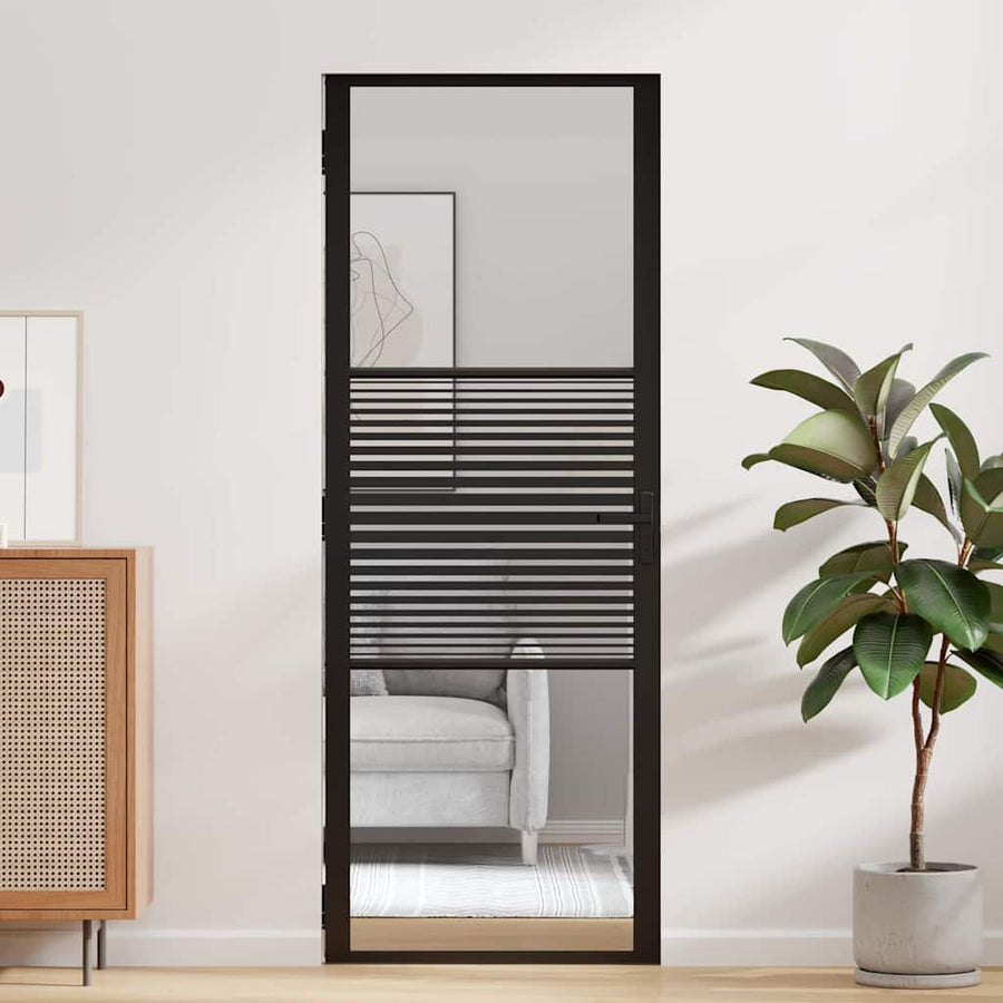 Binnen Deur Zwart 76 x 201.5 cm Verstevigd glas, Aluminium