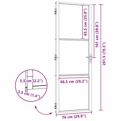 Binnen Deur Zwart 76 x 201.5 cm Verstevigd glas, Aluminium